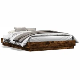 Bed frame with LED lights smoked oak 150x200 cm by , Beds and slatted bases - Ref: Foro24-3209790, Price: 176,76 €, Discount: %