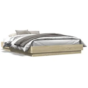 Bed frame with LED lights Sonoma oak 120x200 cm by , Beds and slatted bases - Ref: Foro24-3209802, Price: 135,37 €, Discount: %