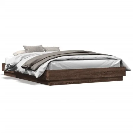 Bed frame with LED lights brown oak 150x200 cm by , Beds and slatted bases - Ref: Foro24-3209792, Price: 181,02 €, Discount: %