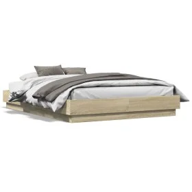 Bed frame with LED lights Sonoma oak 120x190 cm by , Beds and slatted bases - Ref: Foro24-3209823, Price: 130,55 €, Discount: %