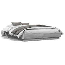 Sonoma gray engineered wood bed frame 135x190 cm by , Beds and slatted bases - Ref: Foro24-3209882, Price: 119,97 €, Discount: %