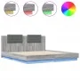 Bed frame headboard LED lights Sonoma gray 160x200 cm by , Beds and slatted bases - Ref: Foro24-3210001, Price: 218,49 €, Dis...