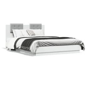 Bed frame with headboard and white LED lights 150x200 cm by , Beds and slatted bases - Ref: Foro24-3210003, Price: 200,35 €, ...