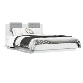Bettgestell mit Kopfteil und weißen LED-Leuchten 150x200 cm von , Betten und Lattenroste - Ref: Foro24-3210003, Preis: 202,02...