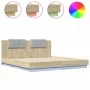 Bed frame headboard LED lights Sonoma oak 180x200 cm by , Beds and slatted bases - Ref: Foro24-3209991, Price: 236,95 €, Disc...