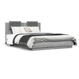 Bed frame headboard LED lights Sonoma gray 120x200 cm by , Beds and slatted bases - Ref: Foro24-3210022, Price: 185,61 €, Dis...