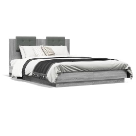 Estructura de cama cabecero luces LED gris Sonoma 120x200 cm