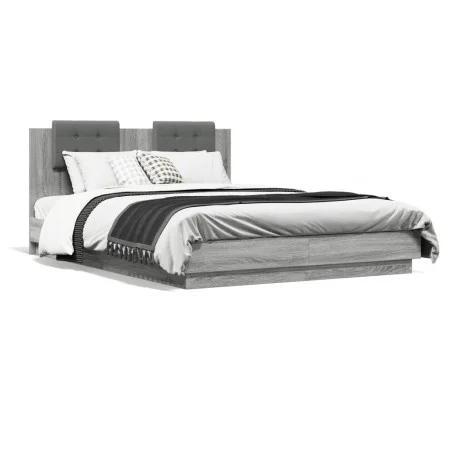 Bed frame headboard LED lights Sonoma gray 140x200 cm by , Beds and slatted bases - Ref: Foro24-3210015, Price: 197,61 €, Dis...