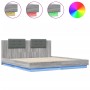 Bed frame headboard LED lights Sonoma gray 200x200 cm by , Beds and slatted bases - Ref: Foro24-3209987, Price: 277,59 €, Dis...
