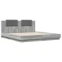 Bed frame headboard LED lights Sonoma gray 200x200 cm by , Beds and slatted bases - Ref: Foro24-3209987, Price: 273,45 €, Dis...