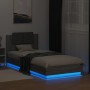 Bed frame headboard LED lights Sonoma gray 90x200 cm by , Beds and slatted bases - Ref: Foro24-3210036, Price: 170,61 €, Disc...