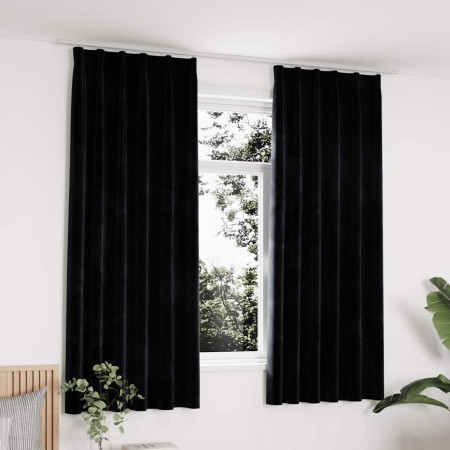 Cortinas opacas con ganchos 2 pzas terciopelo negro 140x175 cm