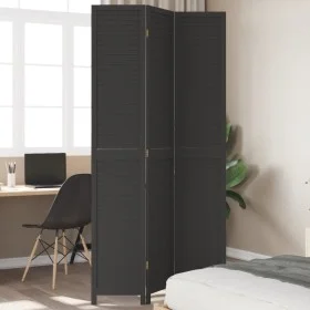 Black Paulownia solid wood 3-panel dividing screen by , Room dividers - Ref: Foro24-358848, Price: 114,01 €, Discount: %