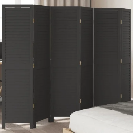 Black Paulownia solid wood 6-panel dividing screen by , Room dividers - Ref: Foro24-358857, Price: 161,93 €, Discount: %