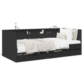 Lounger with black engineered wood drawers 90x200 cm by , Beds and slatted bases - Ref: Foro24-3280847, Price: 195,51 €, Disc...