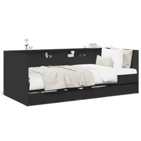 Lounger with black engineered wood drawers 90x200 cm by , Beds and slatted bases - Ref: Foro24-3280847, Price: 193,82 €, Disc...