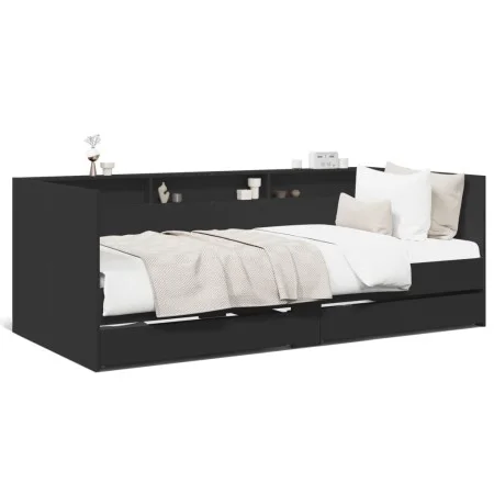 Lounger with black engineered wood drawers 90x200 cm by , Beds and slatted bases - Ref: Foro24-3280847, Price: 193,82 €, Disc...