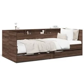 Lounger with brown oak engineered wood drawers 75x190 cm by , Beds and slatted bases - Ref: Foro24-3280866, Price: 174,07 €, ...