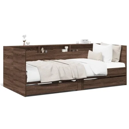 Lounger with brown oak engineered wood drawers 75x190 cm by , Beds and slatted bases - Ref: Foro24-3280866, Price: 174,07 €, ...