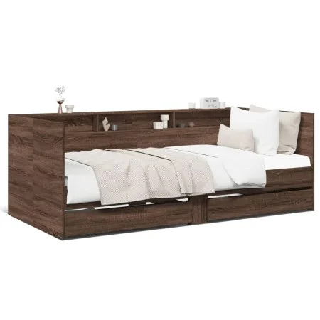 Lounger with brown oak engineered wood drawers 100x200 cm by , Beds and slatted bases - Ref: Foro24-3280845, Price: 232,74 €,...