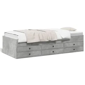 Concrete gray engineered wood lounger with drawers 75x190 cm by , Beds and slatted bases - Ref: Foro24-3280891, Price: 165,41...
