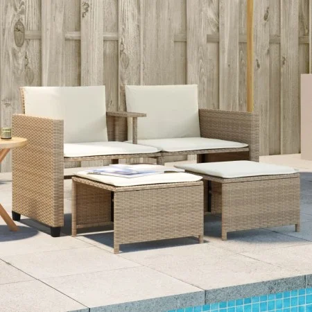 2 seater garden sofa with beige PE rattan table and stools by , Garden sets - Ref: Foro24-368420, Price: 234,64 €, Discount: %