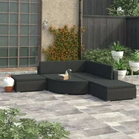 Set of 6 pieces of black synthetic rattan garden furniture and cushions by vidaXL, Garden sets - Ref: Foro24-46752, Price: 57...