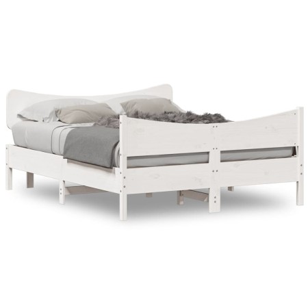 Bettgestell aus weißem Kiefernholz mit Kopfteil 150 x 200 cm von , Betten und Lattenroste - Ref: Foro24-3216379, Preis: 247,0...