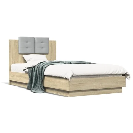 Sonoma oak engineered wood bed with headboard 90x190 cm by , Beds and slatted bases - Ref: Foro24-3209970, Price: 140,77 €, D...