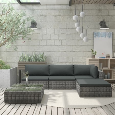 5-teiliges Gartenmöbel-Set und graue synthetische Rattankissen von vidaXL, Gartensets - Ref: Foro24-46783, Preis: 521,23 €, R...