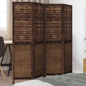 Biombo separador de 4 paneles madera paulownia marrón oscuro de , Divisores de ambientes - Ref: Foro24-358705, Precio: 105,91...
