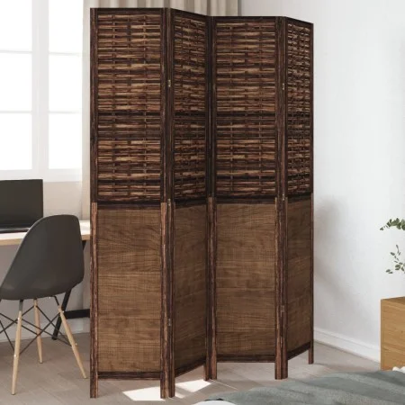 Biombo separador de 4 paneles madera paulownia marrón oscuro de , Divisores de ambientes - Ref: Foro24-358707, Precio: 121,87...