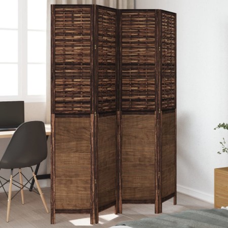 Dark brown paulownia wood 4-panel separator screen by , Room dividers - Ref: Foro24-358707, Price: 132,48 €, Discount: %