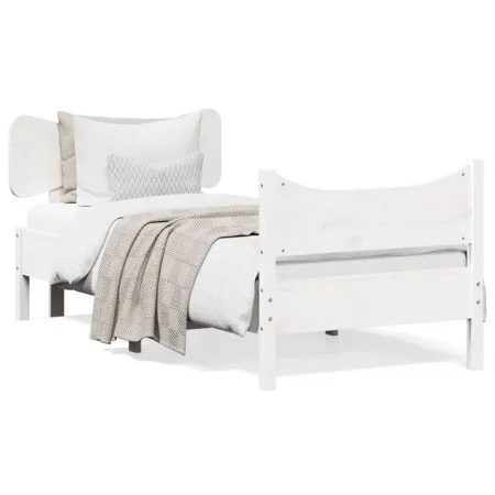 Bed frame with white pine wood headboard 90x190 cm by , Beds and slatted bases - Ref: Foro24-3216403, Price: 162,38 €, Discou...