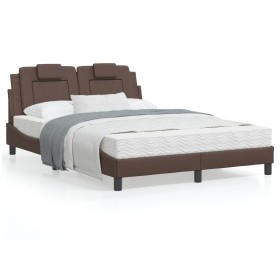 Estructura de cama cabecero cuero sintético marrón 120x200 cm