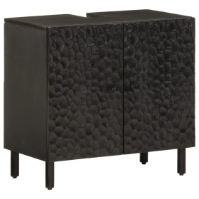 Armario de lavabo de baño madera maciza mango negro 62x33x58 cm