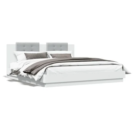 White engineered wood bed frame with headboard 160x200cm by , Beds and slatted bases - Ref: Foro24-3209905, Price: 209,92 €, ...