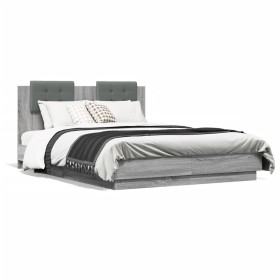 Sonoma-graues Holzwerkstoffbett mit Kopfteil 120 x 190 cm von , Betten und Lattenroste - Ref: Foro24-3209966, Preis: 168,50 €...