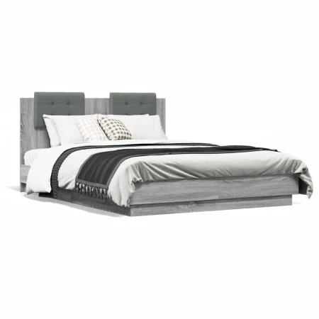 Sonoma gray engineered wood bed with headboard 120x190 cm by , Beds and slatted bases - Ref: Foro24-3209966, Price: 166,51 €,...