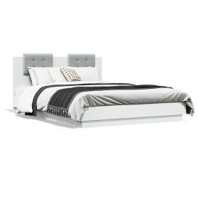 White engineered wood bed frame with headboard 120x200cm by , Beds and slatted bases - Ref: Foro24-3209926, Price: 166,27 €, ...