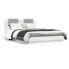 White engineered wood bed frame with headboard 120x200cm by , Beds and slatted bases - Ref: Foro24-3209926, Price: 163,80 €, ...
