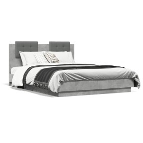 Concrete gray engineered wood bed with headboard 120x190 cm by , Beds and slatted bases - Ref: Foro24-3209964, Price: 171,61 ...