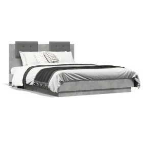Concrete gray engineered wood bed with headboard 120x190 cm by , Beds and slatted bases - Ref: Foro24-3209964, Price: 169,46 ...
