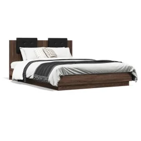 Oak brown engineered wood bed with headboard 120x200 cm by , Beds and slatted bases - Ref: Foro24-3209932, Price: 165,84 €, D...