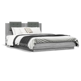 Cama con cabecero madera de ingeniería gris Sonoma 140x200 cm de , Camas y somieres - Ref: Foro24-3209924, Precio: 175,10 €, ...