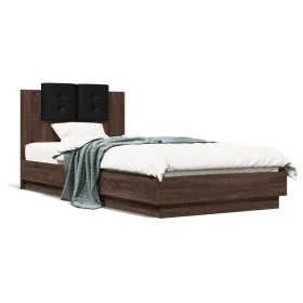 Cama con cabecero madera de ingeniería marrón roble 100x200 cm de , Camas y somieres - Ref: Foro24-3209939, Precio: 158,46 €,...
