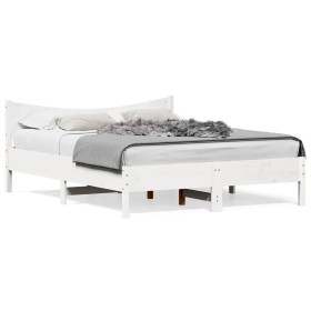 Bed frame with white pine wood headboard 160x200 cm by , Beds and slatted bases - Ref: Foro24-3216364, Price: 203,28 €, Disco...