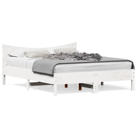 Bed frame with white pine wood headboard 160x200 cm by , Beds and slatted bases - Ref: Foro24-3216364, Price: 203,28 €, Disco...