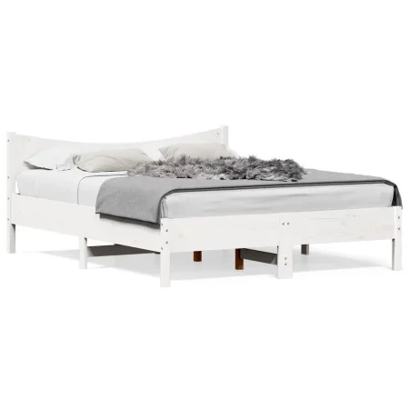 Bed frame with white pine wood headboard 160x200 cm by , Beds and slatted bases - Ref: Foro24-3216364, Price: 200,70 €, Disco...
