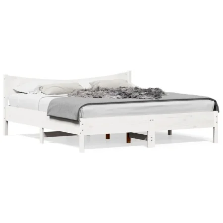 White pine wood bed frame with headboard 200x200cm by , Beds and slatted bases - Ref: Foro24-3216358, Price: 217,28 €, Discou...
